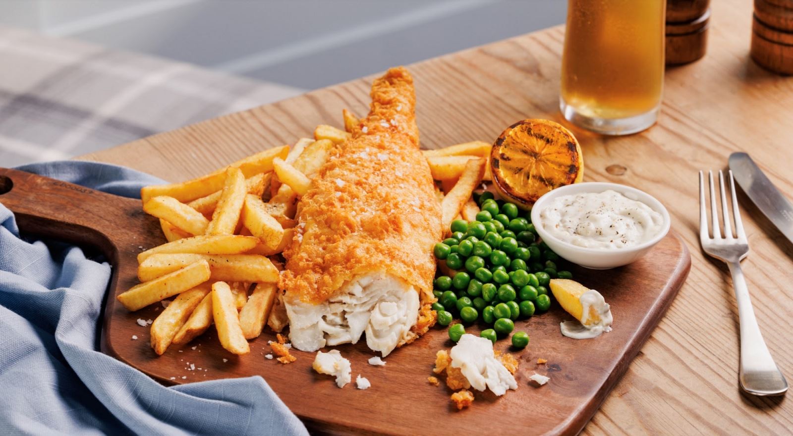 A plate of fish and chips from the Brewer's Fayre at Clarence Pier