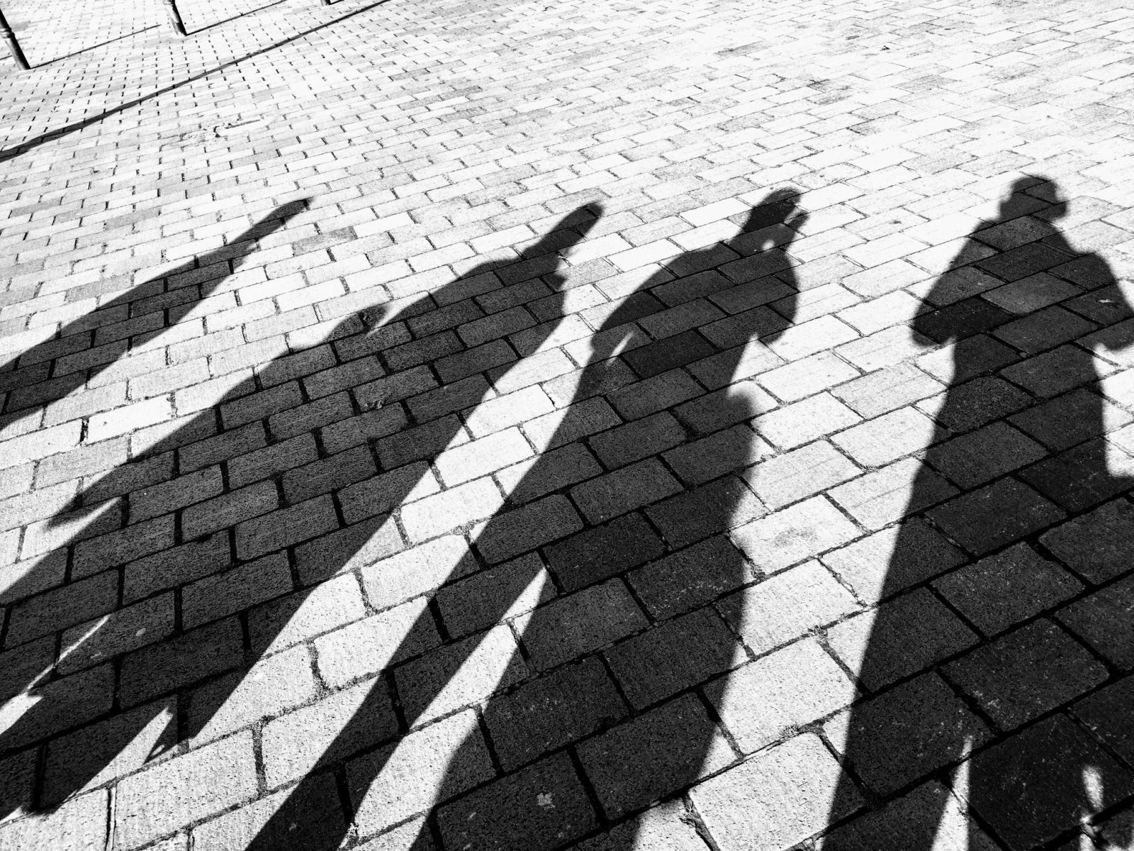 black and white photo of a group of people's shadows