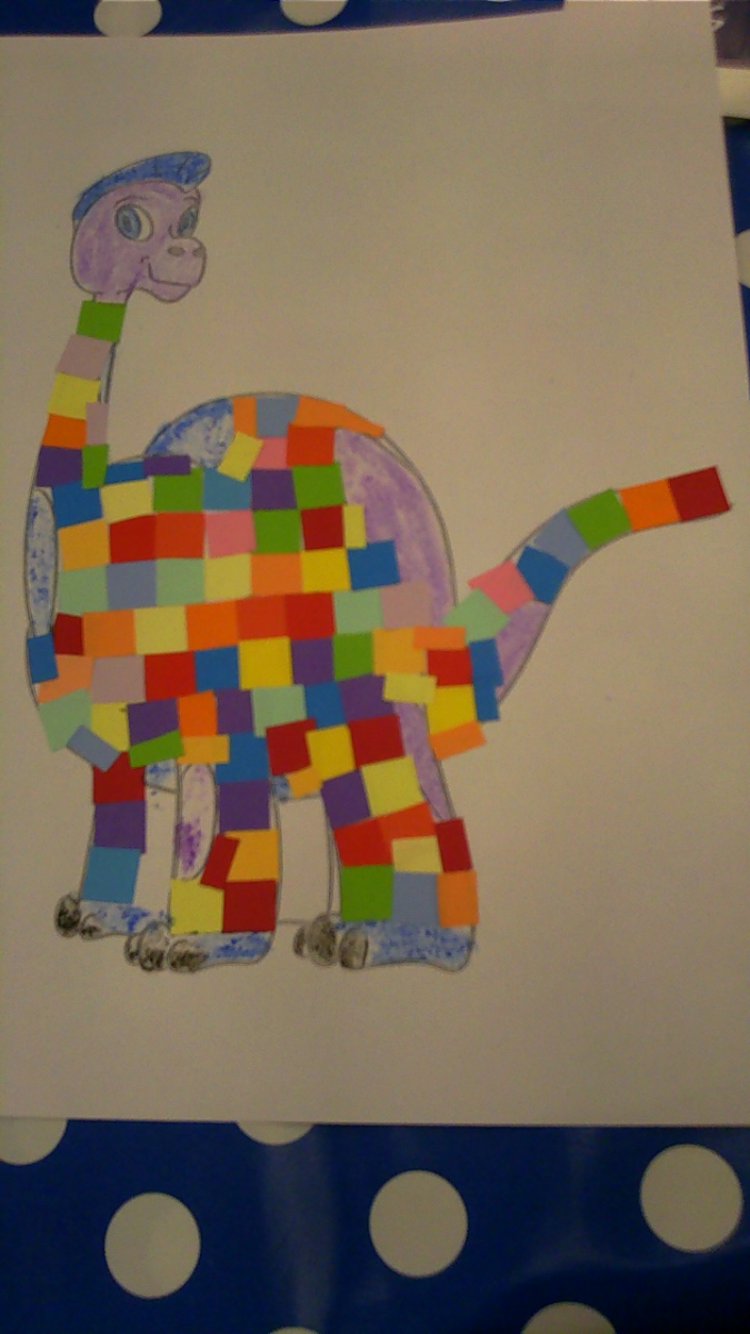 mosaic and coloured in dinosaur