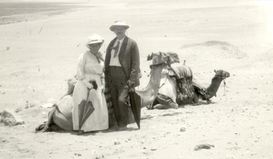 Conan Doyle with his first wife Louise and a camel in Egypt