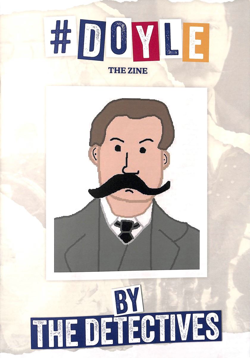 The frontcover of the zine featuring a drawing of a man with a big moustache